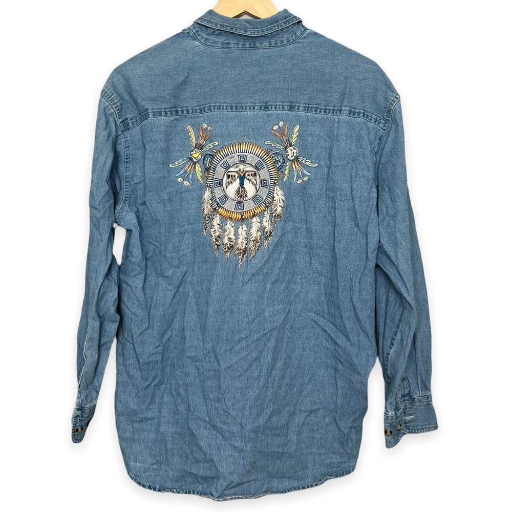 Vintage Aztec Print Thin Denim Flannel Shirt